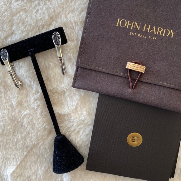 John Hardy Authentic Sterling Silver and Black Sapphire Earrings - Picture 2 of 12